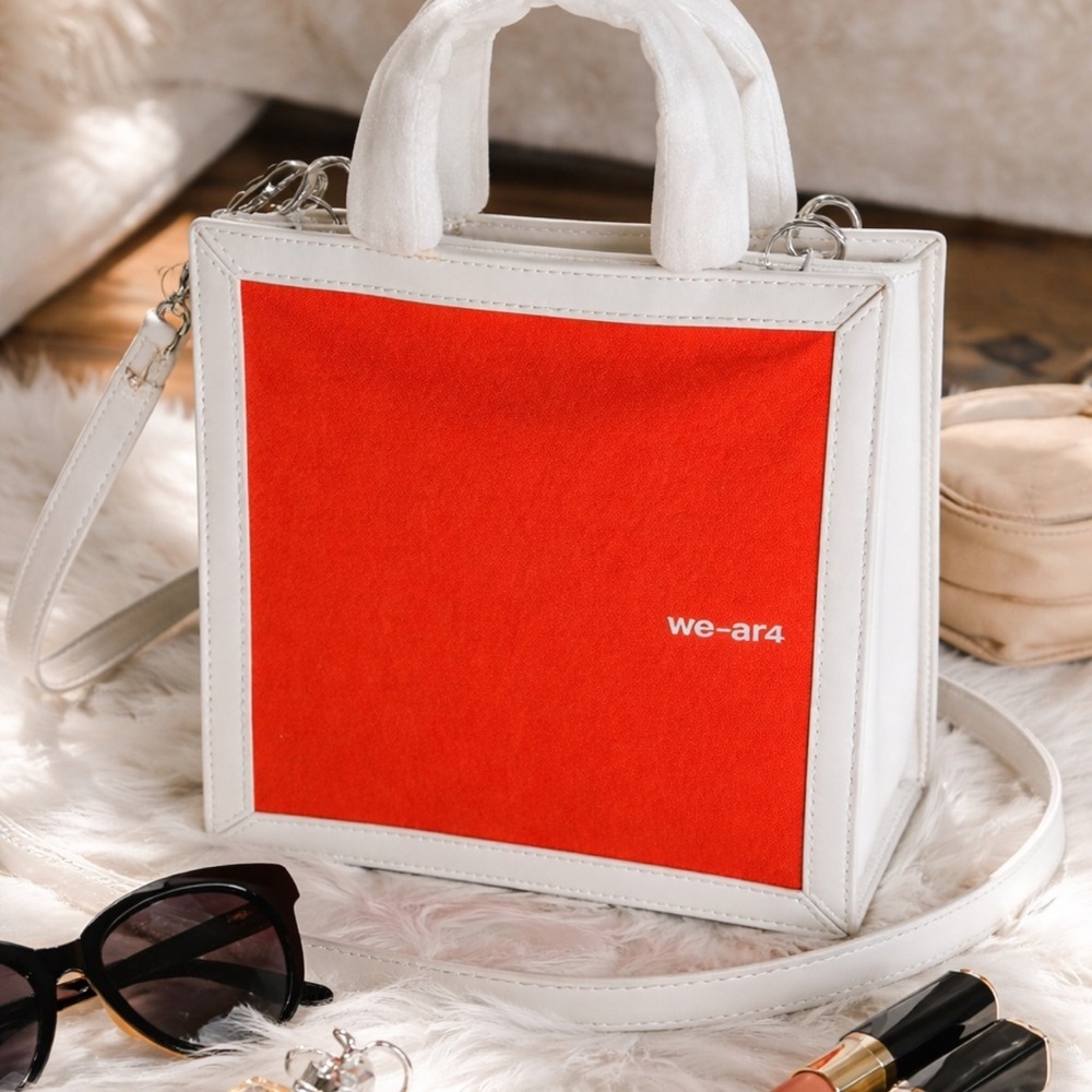 we-ar4 ICONIC pastry box bag in orange and white 100% leather
